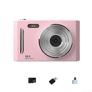 Appareil photo numérique, 64 MP 4K rétro CCD portable, écran IPS zoom 8x, entrée de gamme pour étudiants et adolescents (rose, 32 Go)