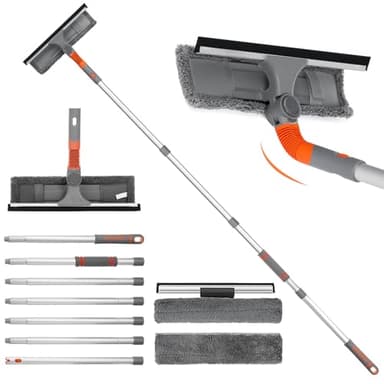 Raclette à Vitre Professionnelle, 254 cm Raclette Vitre Telescopique Perche Nettoyage Vitre avec Tête Rotative Lave Vitre Telescopique, Kit de Nettoyage Vitre pour Verre Douche Voiture Fenêtres Hautes