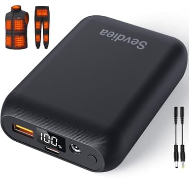 Sevdiea Batterie Veste Chauffante 7,4V 16000mAh, Sevdiea Batterie pour Gilet Chauffant avec Écran LCD, Chargeur Portable Batterie Externe pour Veste Chauffante avec Port USB DC