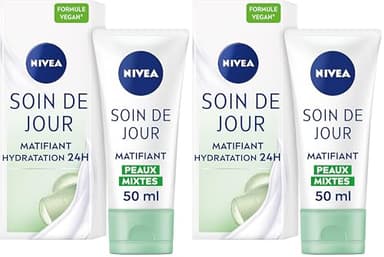 NIVEA Soin de Jour Essentials 24H Hydratation Intense + Matifiant (1 x 50 ml), crème hydratante visage, soin femme & homme enrichi en minéraux et antioxydant (Lot de 2)