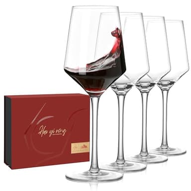CHMAIDEU Lot de 4 Verres à Vin Rouge 500ml-Design Élégant avec Longue Tige,Verres à Vin Original en Cristal Sans Plomb,Verres à Pied Premium pour Dîner,Mariage,Cadeau Chic-Présentation Médiévale