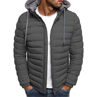 AEGJEGVD Homme Doudoune Légère Vestes Hiver Chaud pour Capuche Couleur Unie Manteaux Manche Longue Puffer Jacket Veste de Randonnée Extérieure Capuche avec Poches Zippées Veste De Sport et Plein Air