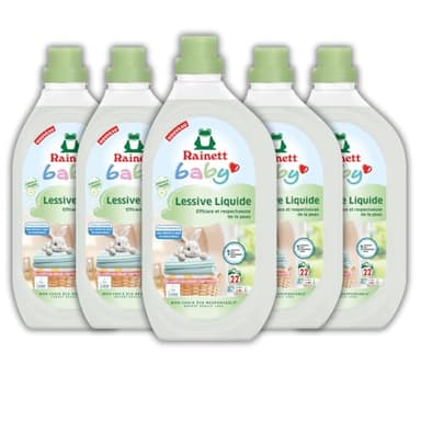 RAINETT Baby - Lessive Bébé - Efficace Contre Les Taches Tenaces - Extraits Naturels de Camomille - Hypoallergénique - Sans Colorants - Flacon Recyclé & Recyclable - Ecolabel - 110 Lavages - Pack de 5
