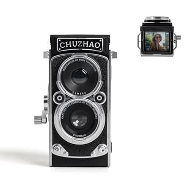 Chuzhao Appareil Photo Numérique Vintage avec Réglage de L'heure, Portable TLR Style Rétro 1080P FHD Vidéo 12MP Photos Autofocus Mini Digital Camera avec Carte de 16Go pour Débutants Adolescents, Noir