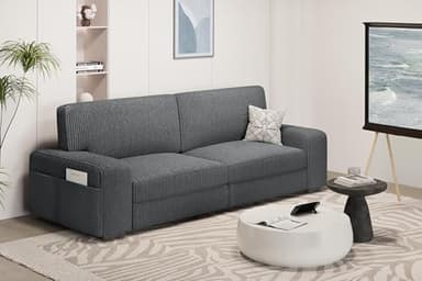 Yaheetech Canapé Rembourré en Velours Côtelé avec Coussins Amovibles Dossier Haut Canapé avec Accoudoirs Larges pour Salon Chambre à Coucher Bureau Salle de Jeux Gris Foncé