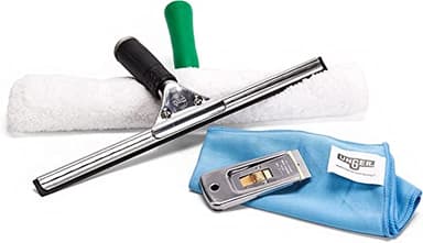 Unger Unitec Kit de Nettoyage de fenêtre avancé 4 en 1, équipement Professionnel de Nettoyage de vitres d'intérieur et d'extérieur, raclette, Lave-vitres, grattoir de sécurité, Chiffon en Microfibre,