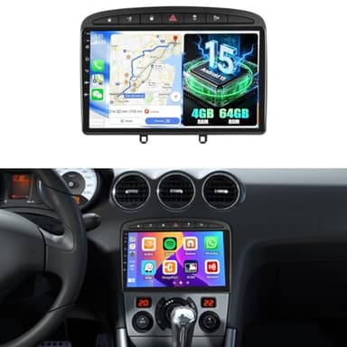 Fuluku 4+64G Android Autoradio pour Peugeot 308/408 2007-2015 Wireless Carplay Android Auto, 9'' IPS Touch Screen Radio Voiture avec Bluetooth 5.0/GPS/Caméra de recul/FM/WiFi/SWC