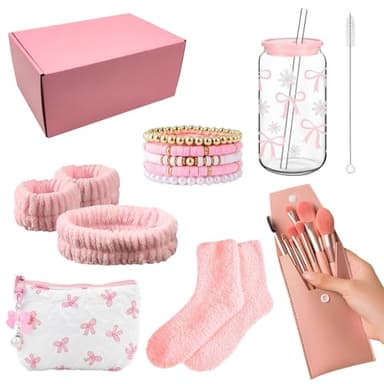 Sugeru Cadeaux pour Filles Adolescente 9, 10, 11, 12, 13, 14, 15, 16 ans, Coffrets Cadeaux mit Verre avec Paille et Couvercle Pinceau de Maquillage Trousse de Maquillage Bracelet Bandeau (rose)