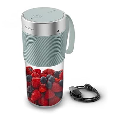 Moulinex Lightmix, Blender portable, Sans fil, 300ml, Puissant, Rechargeable, Eucalyptus LM1C0410