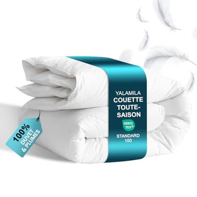Yalamila Couette 240x260 4 Saisons | pour lit 2 Personnes | Couette Plumes & Duvet d'oie |100% Coton | Édredon Ultra Douce et Gonflant |Certifiée Oeko-Tex | Lavable en Machine,Blanc