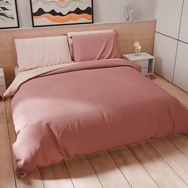 PETTI Artigiani Italiani - Set Housse de Couette 160x200 cm (1 Taie d'oreiller 50x80 cm Incluse), Parure de Lit Microfibre 1 Personne Douce Rose Clair Foncé