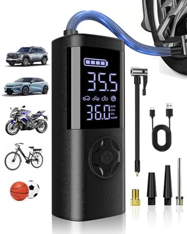 TEMOLA Compresseur à Air Portatif, Gonfleur Pneus Voiture sans Fil avec Jauge, Inflation Rapide, Arrêt Automatique, pour Voiture, Vélos et Motos, Pompe à vélo électrique 150 psi