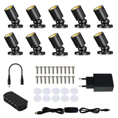 Gouzloyed Mini Spots LED Rotatif à 360° 5V 1W Led Spotlight Aluminium USB Mini Bureau Spot Lights Blanc Chaud 3000K pour Illuminazione per Vitrine Armadietti Espositivi (10 Pièces-Blanc Chaud)