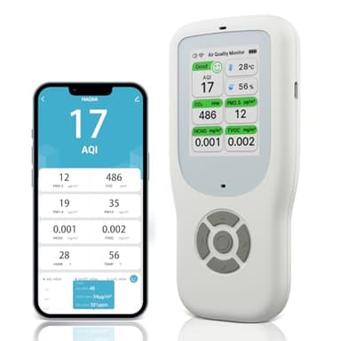 10 en 1 Moniteur de qualité de l'air, WiFi Détecteur de AQI, CO2, PM1.0, PM2.5, PM10, HCHO, TVOC, Température et Humidité, Moniteur de pollution détecteur co2 connectivité avec APP pour maison, bureau