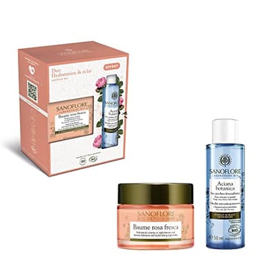 Sanoflore – Coffret Cadeau Duo Hydratation Éclat - Baume Rosa Fresca - Crème De Jour Certifiée Bio - Baume-en-gel - Acide Hyaluronique & Rose De Damas - 50 ml - Mini Eau Micellaire Offerte