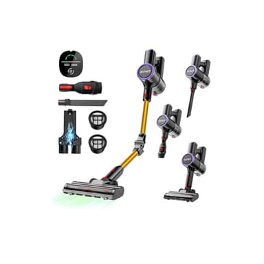 Zynet S9 Aspirateur Balai sans Fil, 45kPa/500W/45Min Aspirateur sans Fil, Tube Pliable, Station de Charge Autonome et Murale, avec Lumière Verte, Adapté aux Poils d'animaux/Tapis/Sols Durs (Or)