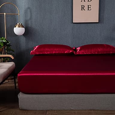 Michorinee Drap Housse Satin 160x200 Bonnet 30 cm Vin Rouge - Drap de lit en Satin de Soie Polyester Lisse Respirant pour Matelas Épais