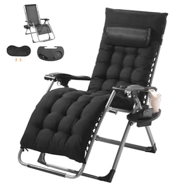 VEVOR Fauteuil Inclinable Zéro Gravité, 645 mm, Transat Relax Jardin pour Intérieur Extérieur, Chaise Longue Anti-gravité Réglable avec Coussin, Appui-tête, Repose-pieds, Porte-gobelet, 226,8 kg, Noir