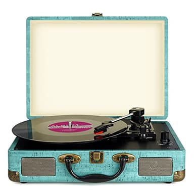 Platine Vinyle stéréo Portable, Tourne-Disque Bluetooth 3 Vitesses (33 1/3, 45 et 78 TR/Min) avec Haut-parleurs intégrés, phonographe Vintage avec entrée AUX 3,5 mm et Ligne RCA