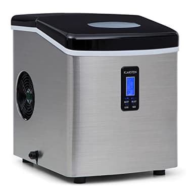 Klarstein Mr. Black-Frost - Machine à glaçons 3,3 L, 15 kg/24 h, Ice Maker 150W, 3 tailles, 6-15 mn, Machine à distributeur de glaçons avec Minuterie, Heure, Ecran LCD, Discret, Inox, Noir