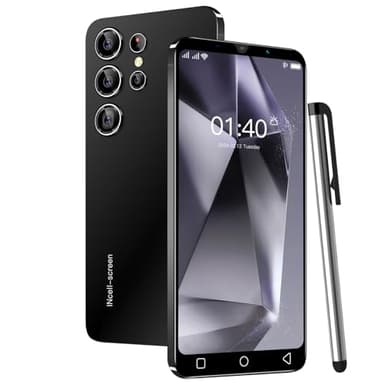 QrZrQ Smartphones Bon marché, 5,0 Pouces, Double Carte Double Caméra, Quad Core, ROM 16GB 【Extensible à 128GB】, Support GPS/WiFi/Bluetooth/FM, Téléphone déverrouillé par Le visag (S24Ultra-Black)