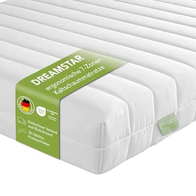 DREAMSTAR Easy Flex Matelas orthopédique, en Mousse Confort, 7 Zones, Niveau de fermeté 2 et 3, 80 x 200 cm