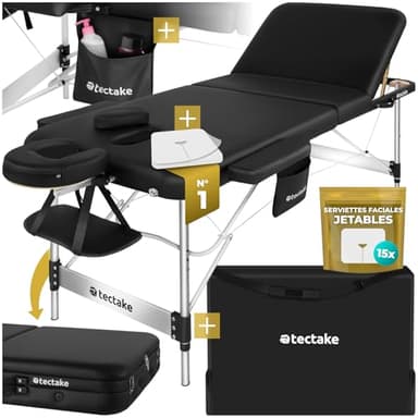 TecTake® Table de Massage Pliante Professionnelle 3 Zones Aluminium Cosmetique Lit de Massage Table Esthetique Tatouage Portable avec Appuie-tête Amovible Repose Bras, Housse de Transport Incluse