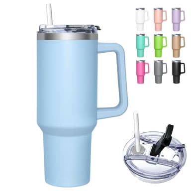HNCY Mug Isotherme avec 2-en-1 Couvercle, 1180ML Tumbler avec Paille et Poignée, Tasse Isotherme en Acier Inoxydable, Travel Mug Tumbler Gobelet Isotherme