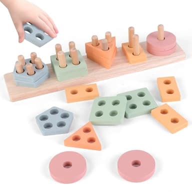 Jouet Montessori à Empiler et Tri pour Bébé et Enfant 3 Ans - Jouets d'Activité et de Développement en Bois - Couleurs Pastel - Jeux Montessori Éducatifs pour Tout-Petits - Cadeau d'Anniversaire
