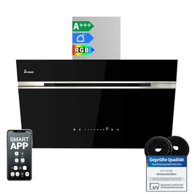 KKT KOLBE AURORA8005SE Hotte aspirante 80 cm 782 m³/h à recirculation d'air extractible sans tête | Acier inoxydable noir argenté | Verre | Suivi automatique | Application Smart WiFi | SensorTouch |