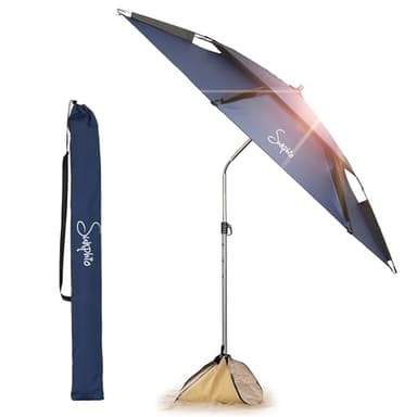 Sunphio Parasol Plage 220 cm, Anti UV Protection 50, Anti Vent, Solide, Inclinable, Compact, Grand Parasol Rond de Plage, Résistant au Vent