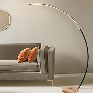 LANMOU Lampadaire à Arc LED Dimmable Avec Télécommande - Moderne Avec Socle en Bois Pour Salon, Chambre de Lecture - Noir