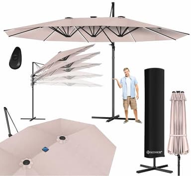 KESSER® Parasol double 4,6m x 2,7m - Sans LED | Protection Contre le Vent avec Manivelle et Support | Parasol à Manivelle en Aluminium Hydrofuge | Inclinable Basculant 360° Rotatif - Taupe