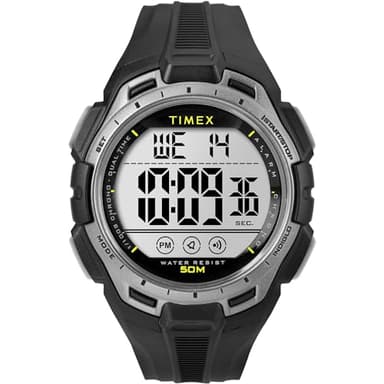 Timex Sport Montre pour hommes, 43 mm, bracelet en résine noir, cadran numérique, boîtier noir TW5M63600