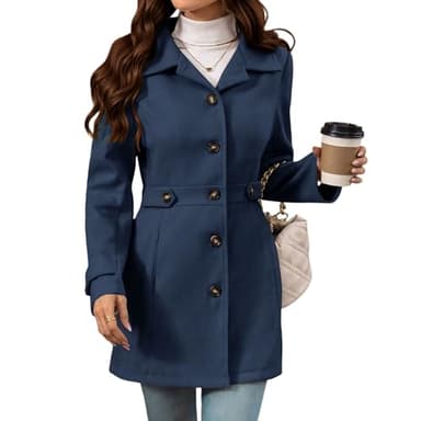 Caban pour femme, coupe droite, revers cranté, mi long, en mélange de matières, veste chaude et élégante pour l'automne et l'hiver, bleu marine, taille moyenne
