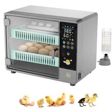 Couveuse Oeuf Automatique,Incubateur Oeuf Automatique 24 œufs avec retournement automatique des œufs et surveillance de l'humidité,5 modes d'incubation,convient aux œufs de poule,canard, caille (gris)
