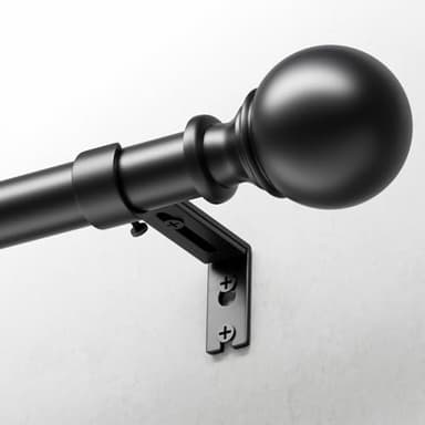 DEFYNEE Tringle à Rideaux avec Embouts Ronds, 80-218 cm Extensible, 25 mm de Diamètre, Ensemble avec Supports, pour Chambre et Salon - Noir