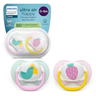 Philips Avent Sucettes ultra air - Tétines orthodontiques souples, pour bébés de 0 à 6 mois, en silicone d'origine végétale, sans BPA, avec étui de stérilisation, lot de 2, SCF080/24
