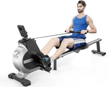 Neezee Rameur, Rameur Super Silencieux avec Résistance Magnétique à 16 Niveaux, écran LCD, Rail de Glissement en Aluminium, Stockage Vertical, Roues de Transport pour Un Déplacement Facile