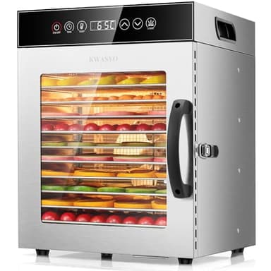 Kwasyo Déshydrateur Alimentaire 750W Inox avec 12 Plateaux, Déshydrateur Professionnel avec Minuterie Numérique, Contrôle Température, Protection Surchauffe, Livre de Recettes Inclus