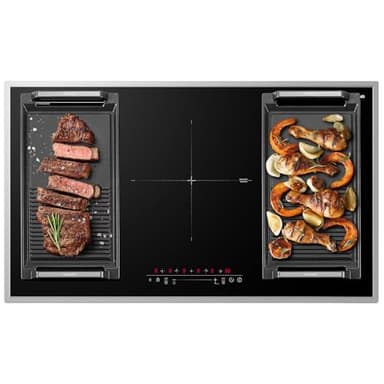 GASLAND IH905BFB Plaque de Cuisson Induction encastrable 90 cm, 5 foyers avec cadre en inox, zone spéciale BBQ, PowerBoost, 10000W (Poêle non incluse)