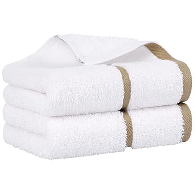 PiccoCasa Lot de 2 Serviettes de Toilette Blanches de Luxe 750 g/m² – Serviettes surdimensionnées en Coton filé à l'anneau très absorbantes de qualité pour la Maison, l'hôtel et Le Spa, Bande de