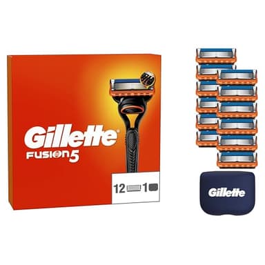 Gillette Recharges De Rasoir Fusion5 Pour Hommes, Pack De 12, AUTHENTIQUES, Cartouches Avec Bande Lubrifiante Et 5 Lames Pour Un Rasage Manuel Efficace, Compatibles Avec Les Manches De La Série Fusion