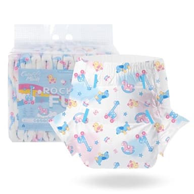 CutiePlusU Couches pour adultes - 10 pièces, Culotte d'incontinence jetable à rabats pour femmes et hommes, absorption maximale pour la nuit - Rocking Fun (L 95-120cm)