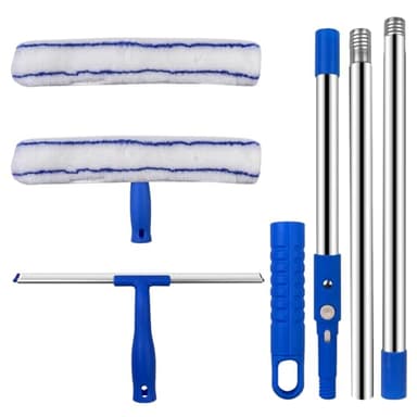 Newpop Kit de nettoyage de vitres 2 en 1 - Raclette de fenêtre professionnelle - 120 cm - Avec manche télescopique - Nettoyeur de fenêtre - Kit de nettoyage de vitres avec tige télescopique
