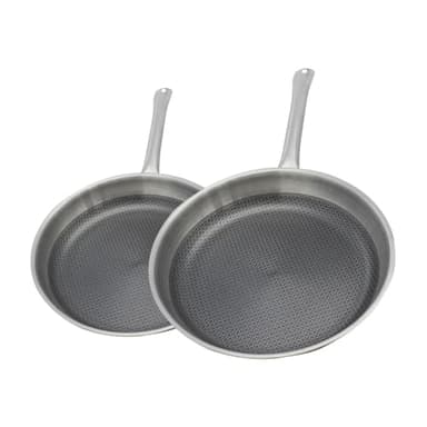 ELO 9349750 Lot de 2 Poêles 24 et 28 cm Acier Inoxydable 18-10, Poêles sans PFAS, Compatibles Induction, Revêtement Antiadhésif Minéral sans PFAS, Acier Inoxydable 18-10, Gris Alu, 24 et 28 cm