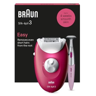 Braun Silk-épil 3, Épilateur Filaire, Épilation Pour Une Peau Douce Pendant Des Semaines, Avec Tondeuse Pour Le Maillot, 3-202, Framboise