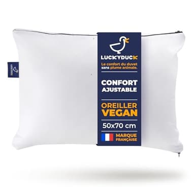 Luckyduck Oreiller Ajustable 50x70 - Confort Personnalisable et modifiable à volonté - Percale Coton Blanche - Soutien Moelleux ou Ferme - Lavable en Machine