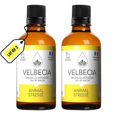 Velbecia Animal stressé 50ml +1 OFFERT Elixirs de fleurs SANS ALCOOL - Méthode du Dr Bach - Peur panique,comportement anxieux,angoisse,agitation,nervosité,chien,chat,cheval