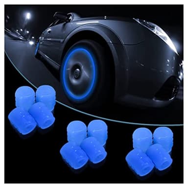 Bouchon Valve Pneu Voiture Fluorescent, 12 Pcs Lumineux Valve Pneu Voiture, Lumineux Couverture de Pneu, Accessoire Universel pour Les Voitures, Camions, SUV, Motos (Bleu)